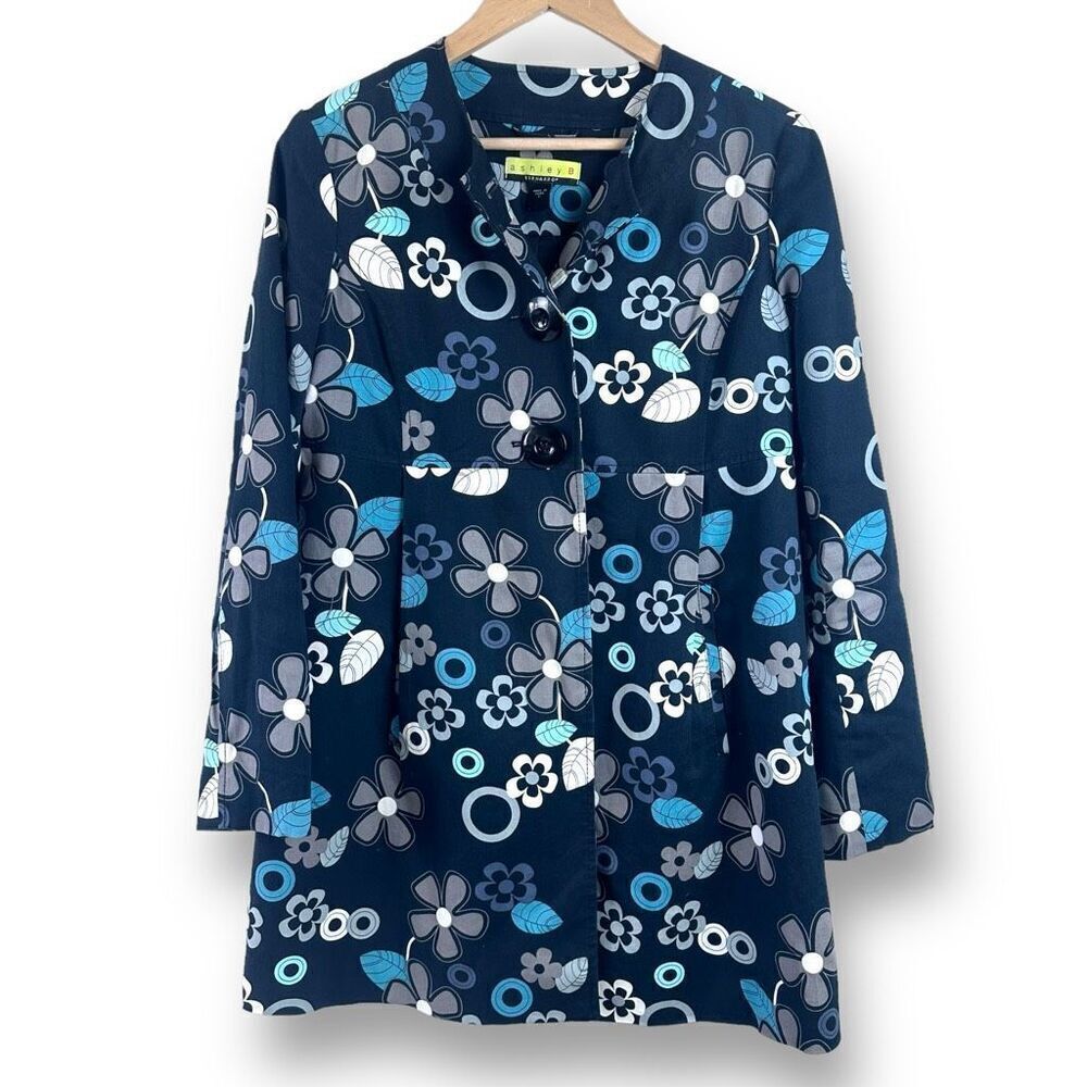 Ashley B Bernardo Women's‎ S Flower Power Peacoat Blue Retro Florals 100% Cotton